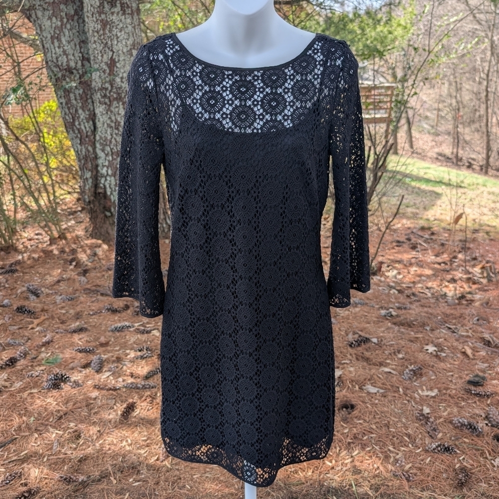 Lilly Pulitzer Topanga Black Crochet Knit Lace Mini Dress Women's Small - Picture 2 of 10